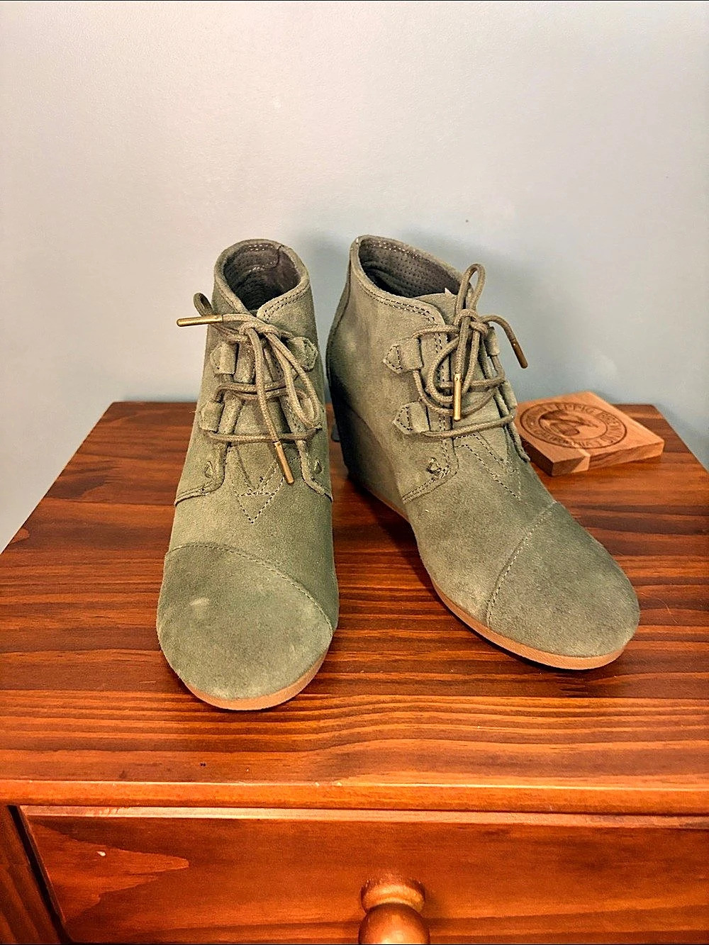 TOMS Desert Wedge Bootie Women's Ankle Boots Green Size 8